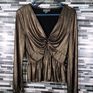 BOLD elements Gold Ruched Peplum Blouse Size M Matrix Evening Wear Sexy Top